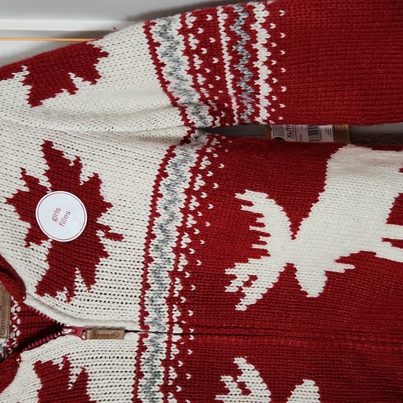 Campfire Ready 🔥 🌼HPx2 🍁 NWT Canadiana Nordic zipp Girls XL Sweater w/moose - Picture 2 of 14